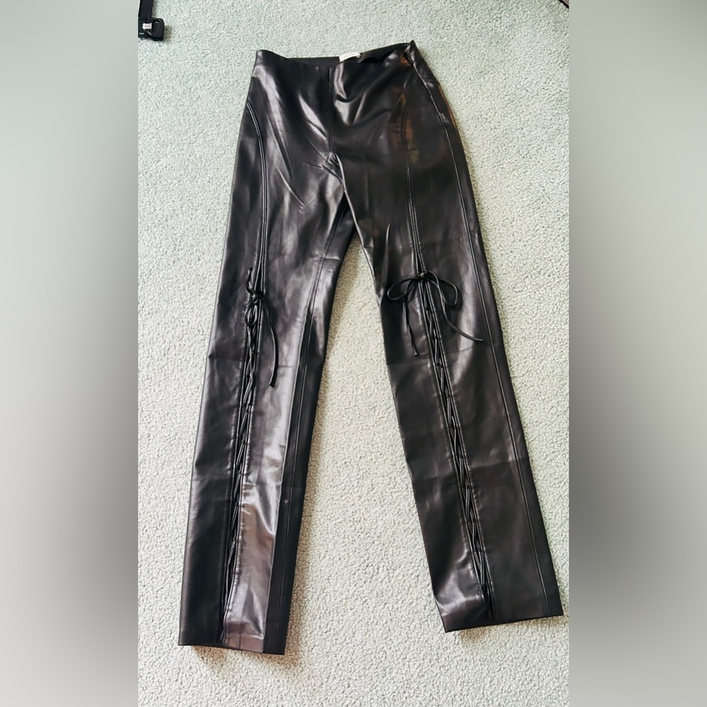 Mistress Rocks Black Lace-Up Faux Leather Pants XS Brand New Never Worn